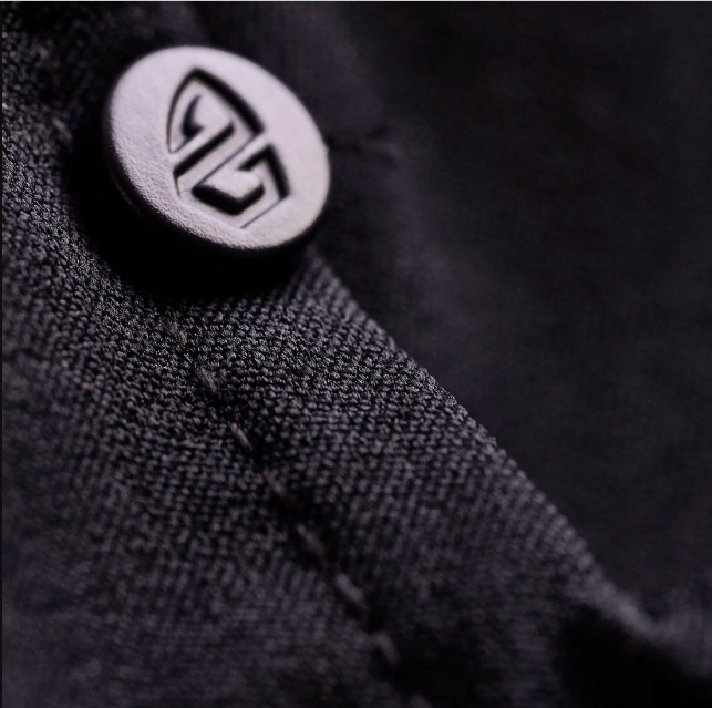 a button on a black shirt