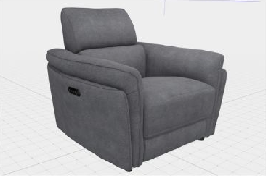 a grey recliner chair with a white background