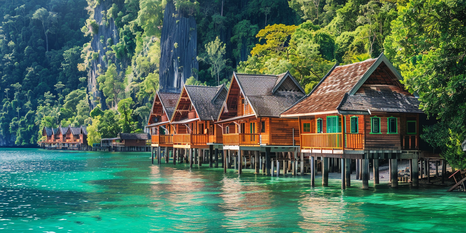 a row of houses on stilts on water