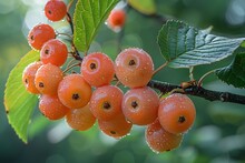 a group of orange berries on a branch