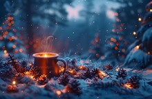 a cup with a candle in the snow