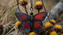 a butterfly pendant from a string