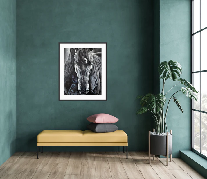 a picture of a horse on a wall