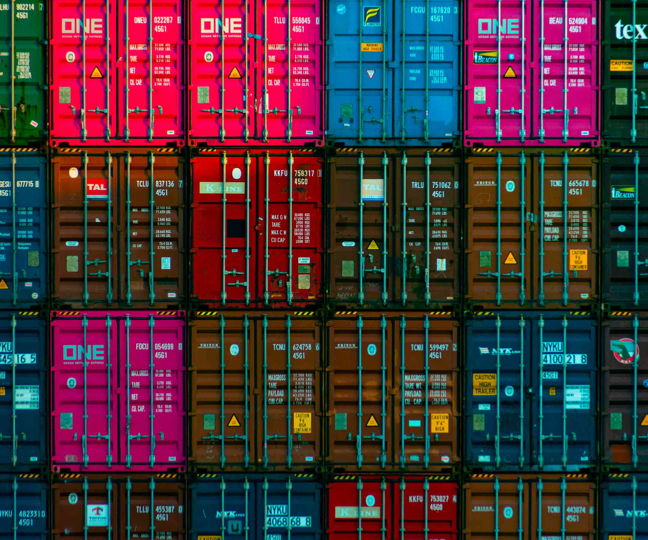 a stack of colorful shipping containers