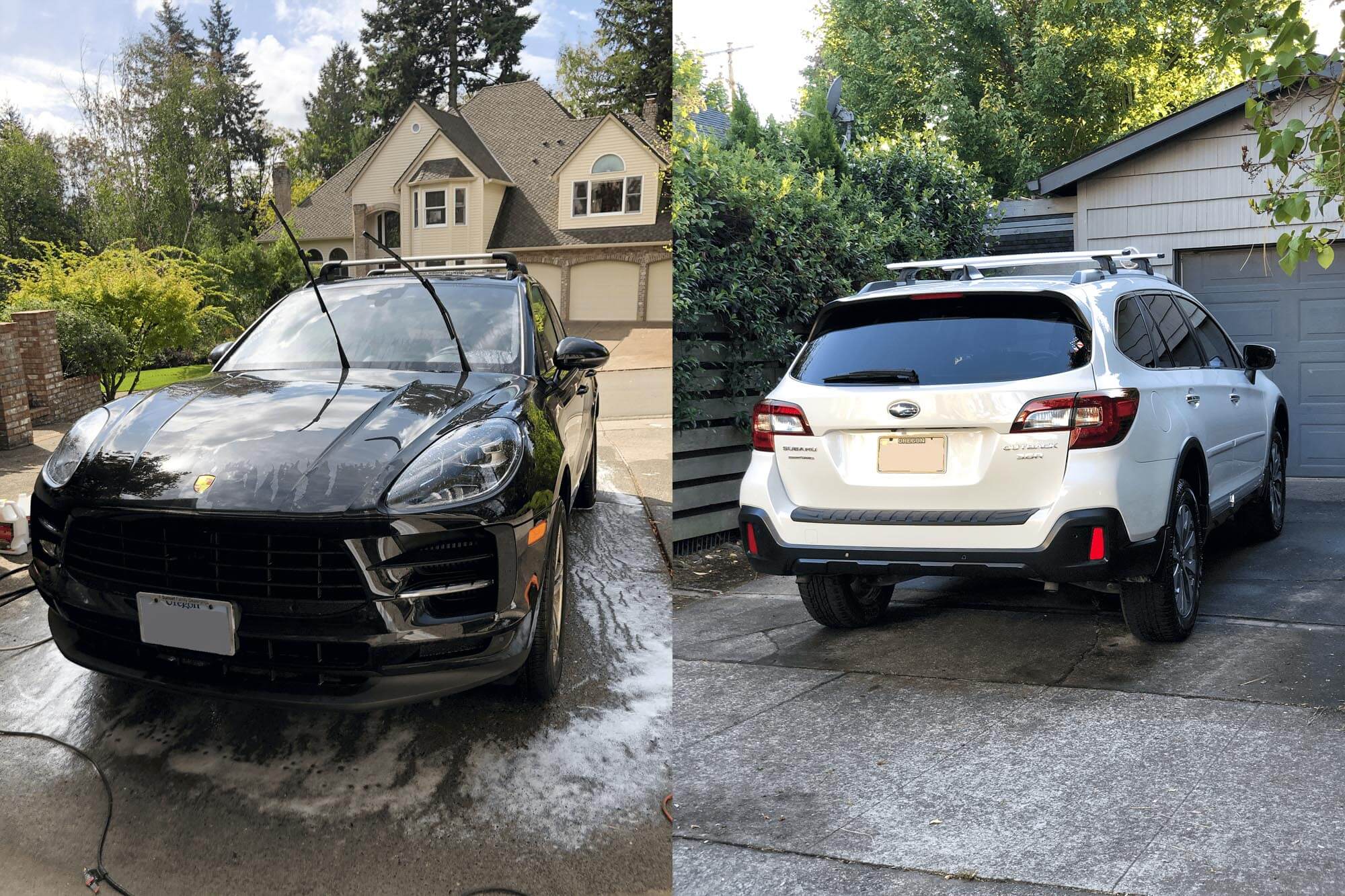 a two cars parked in a driveway