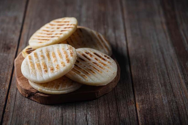 a group of food on a wood surface