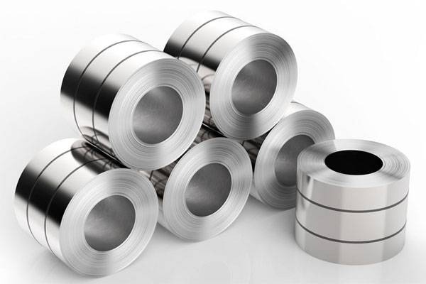 several rolls of steel with black strip