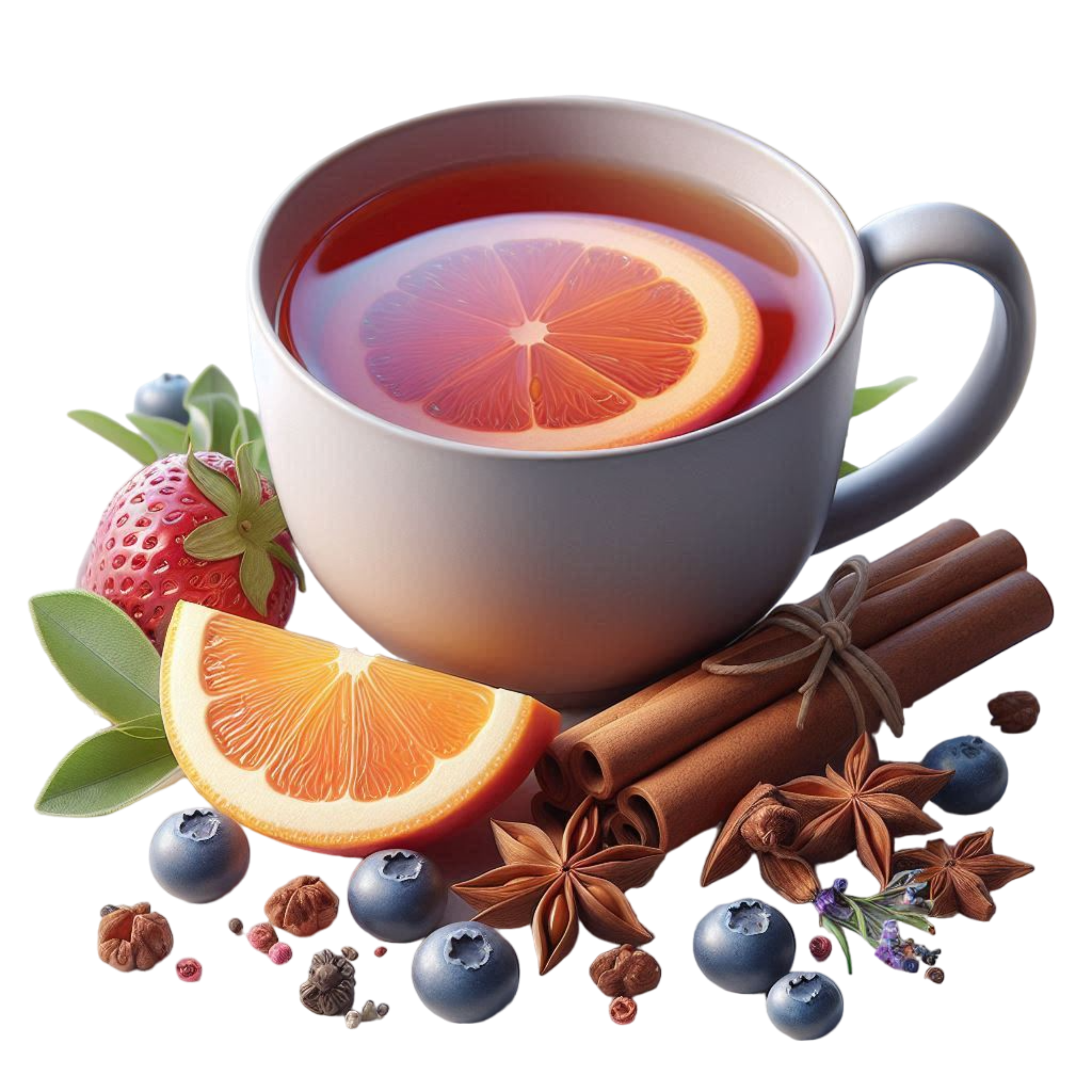 a cup of tea with fruit and spices