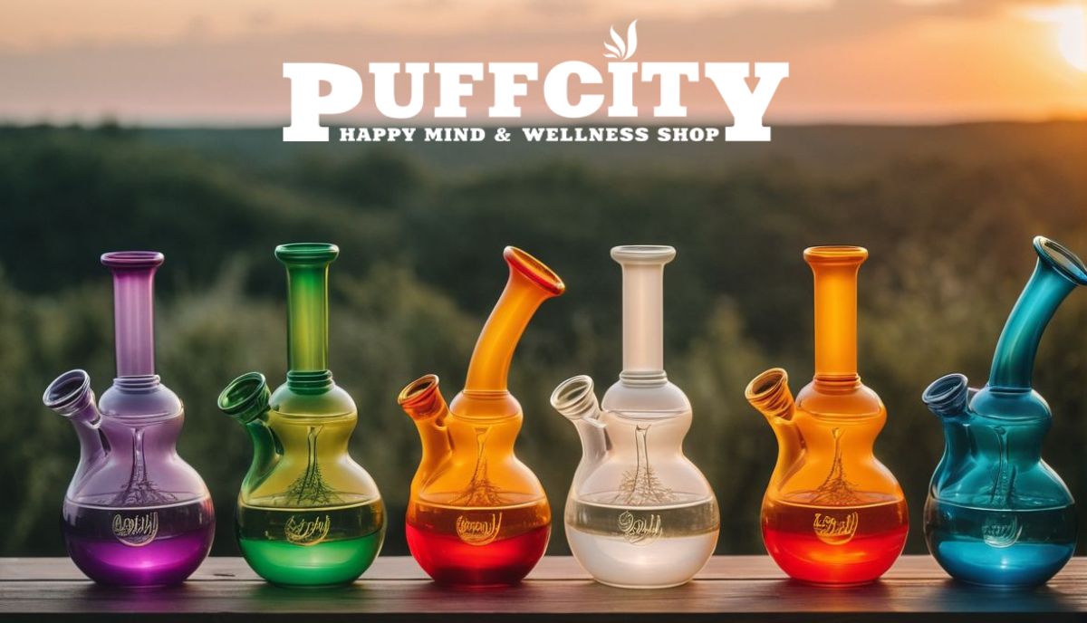 a group of colorful bongs