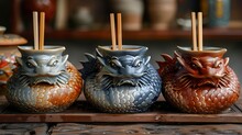 a group of ceramic dragon shaped objects