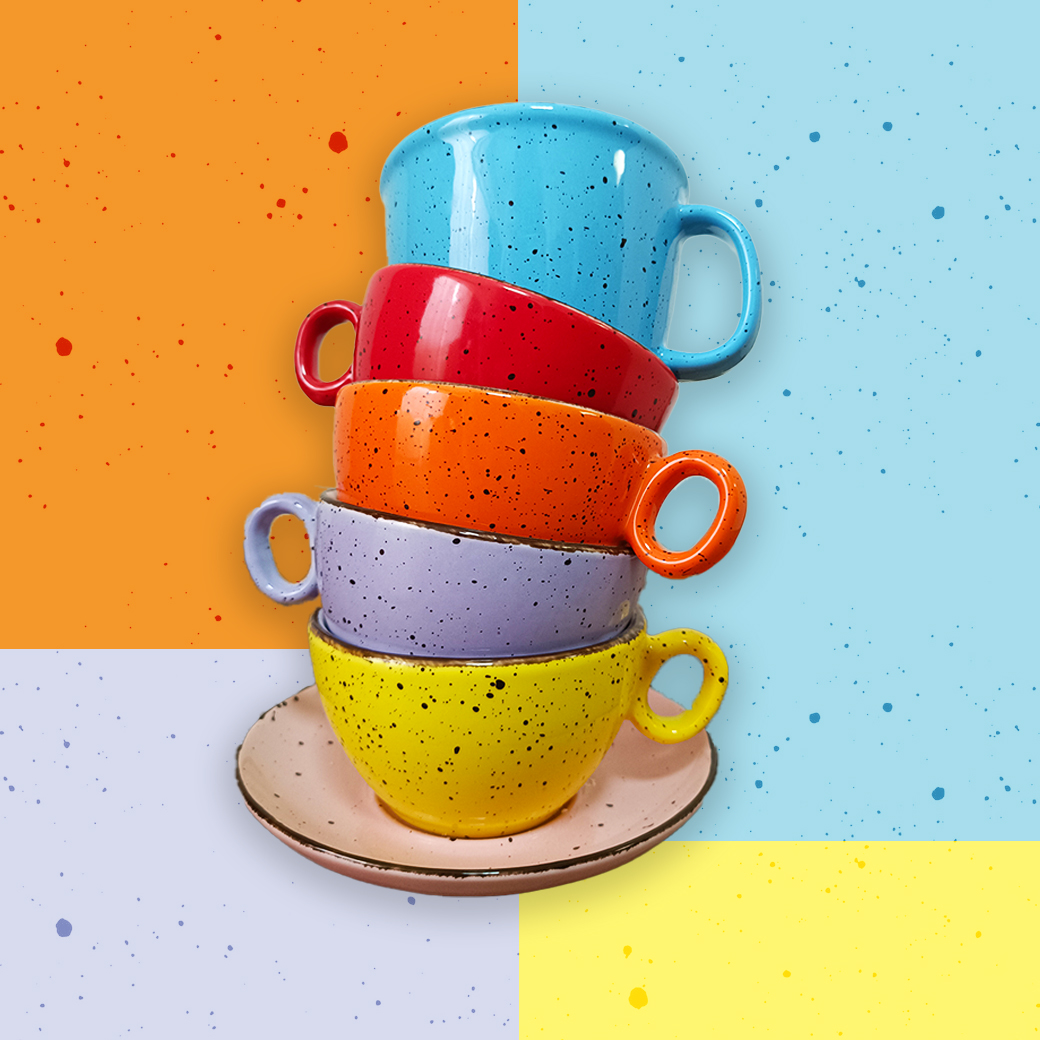 a stack of colorful cups