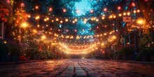 a walkway with lights from it