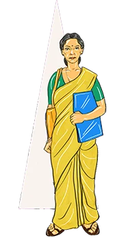a cartoon of a woman holding a blue folder