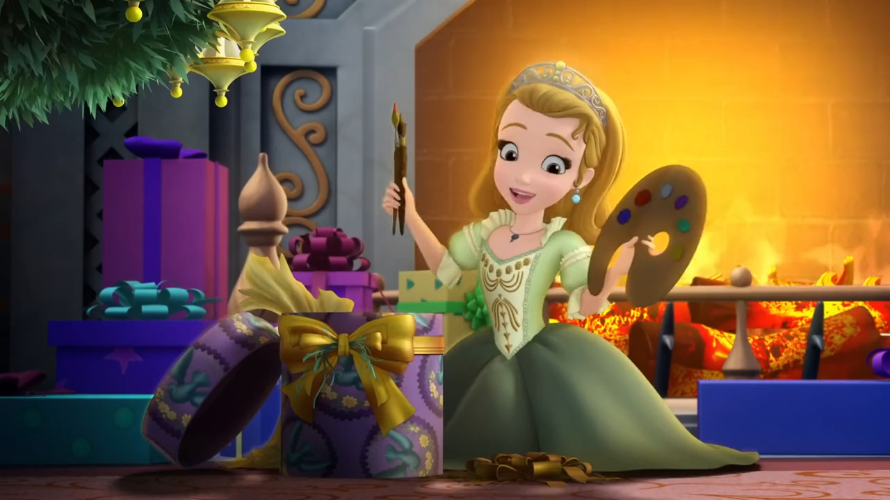 a cartoon of a princess holding a palette and painting