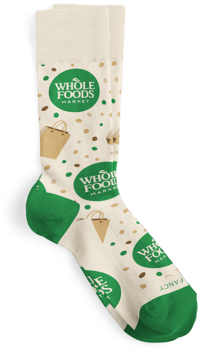 a white and green sock with a pattern on it
