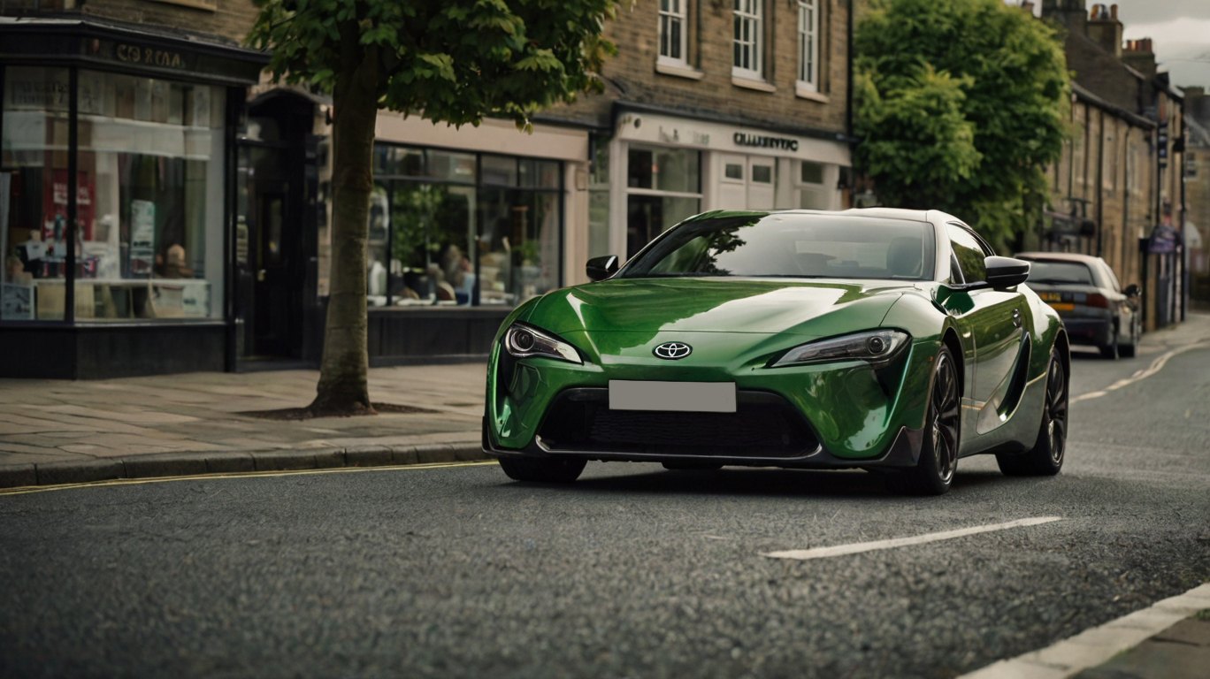 a green sports car on the street