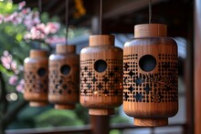 a group of wooden lanterns