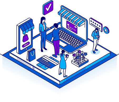 a isometric illustration of people shopping