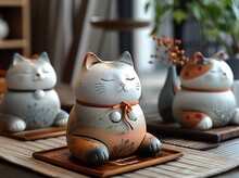 a group of cat figurines