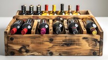 a wooden crate of wine bottles