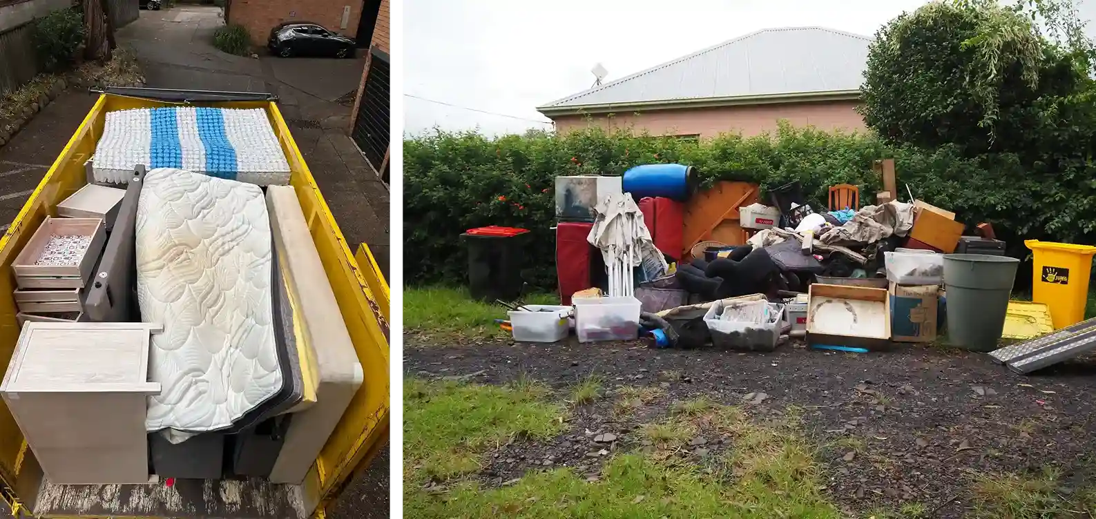 a pile of trash in a yard