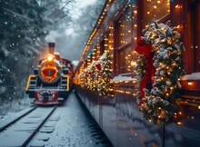 a train with lights and decorations