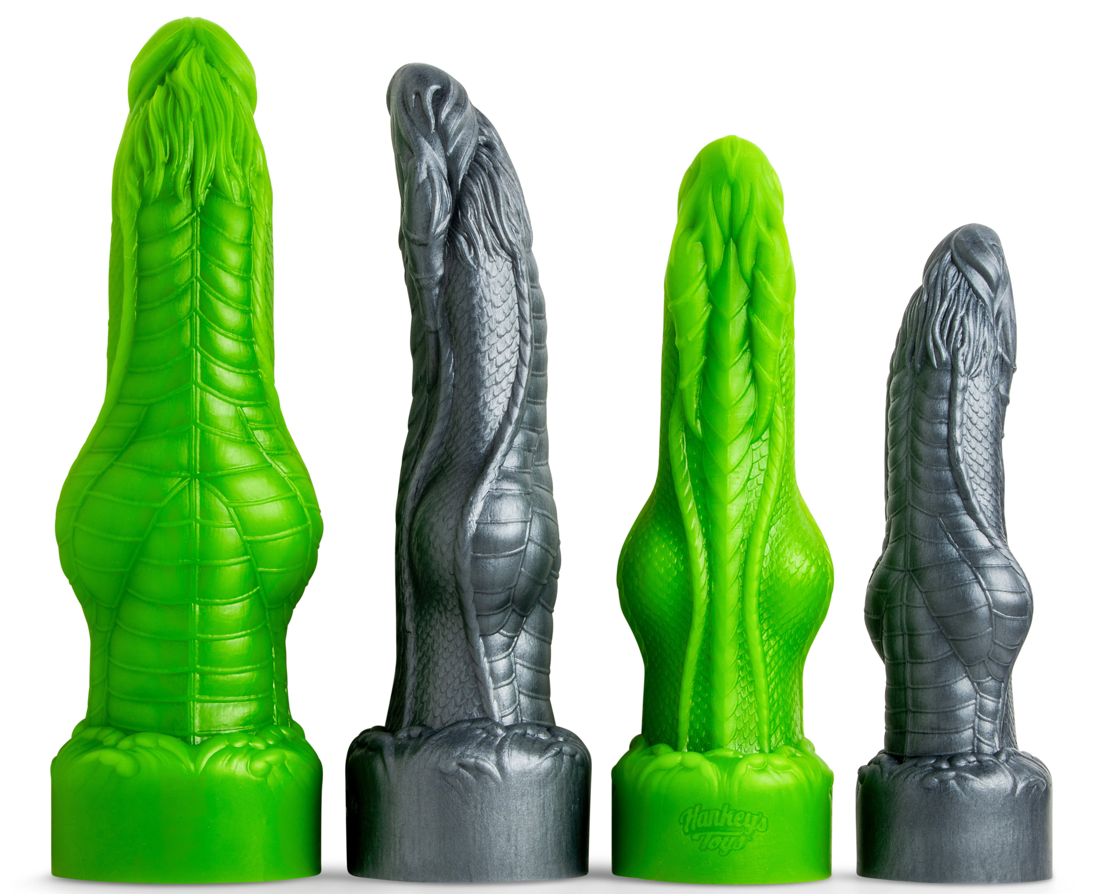 a group of green and grey toys