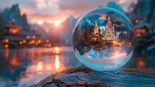 a glass ball with a castle in the background