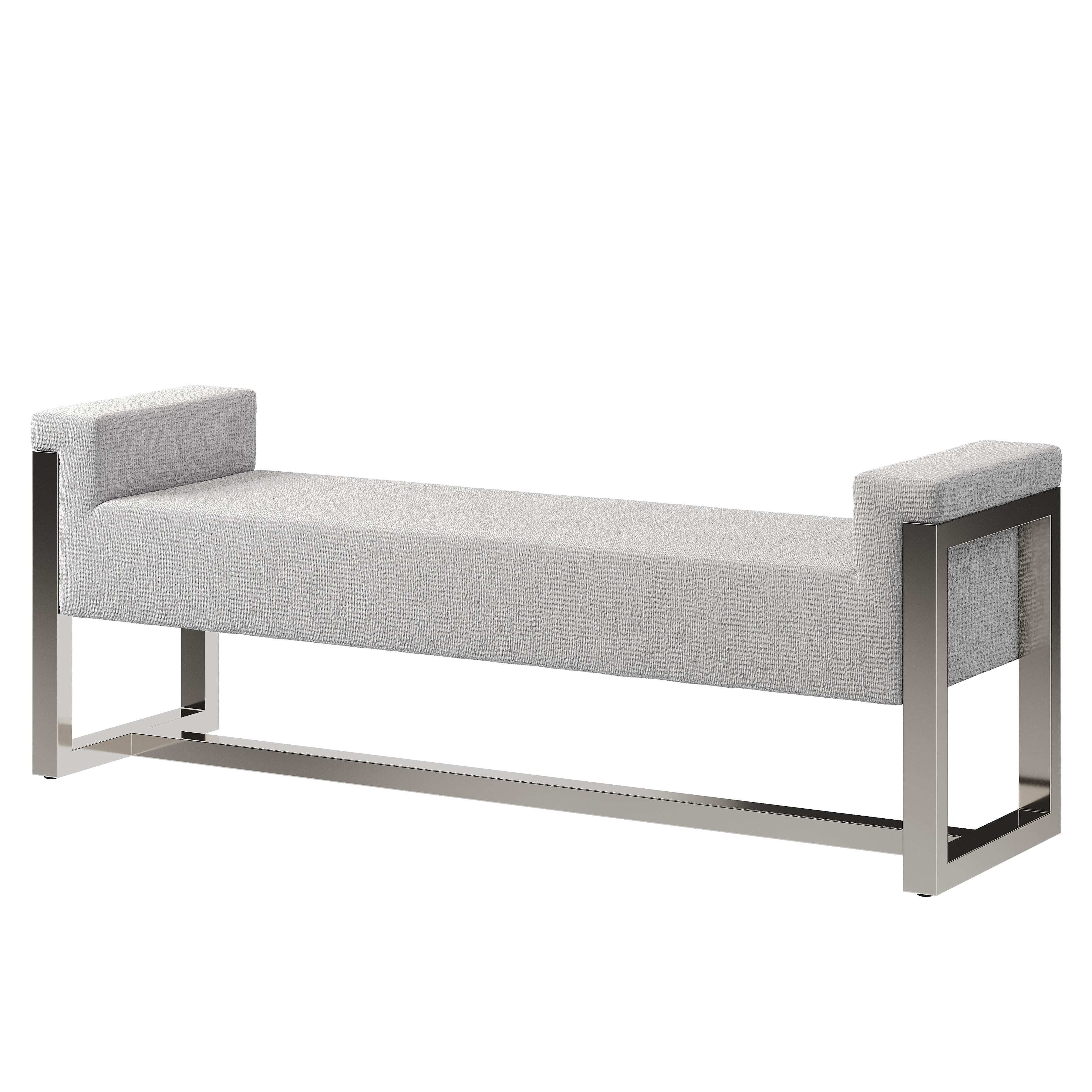 a white bench with metal legs
