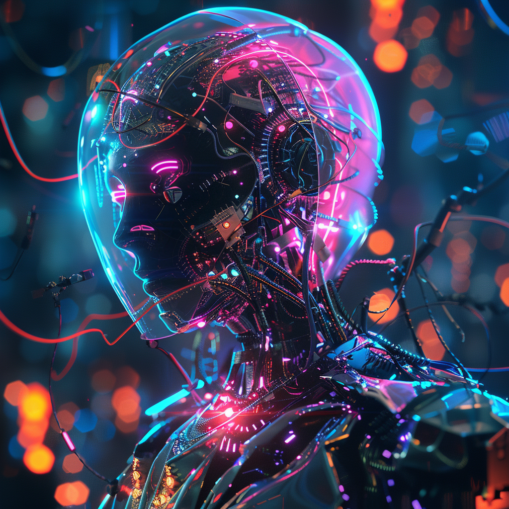 a robot with neon lights