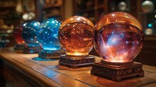 a group of glass balls on a table