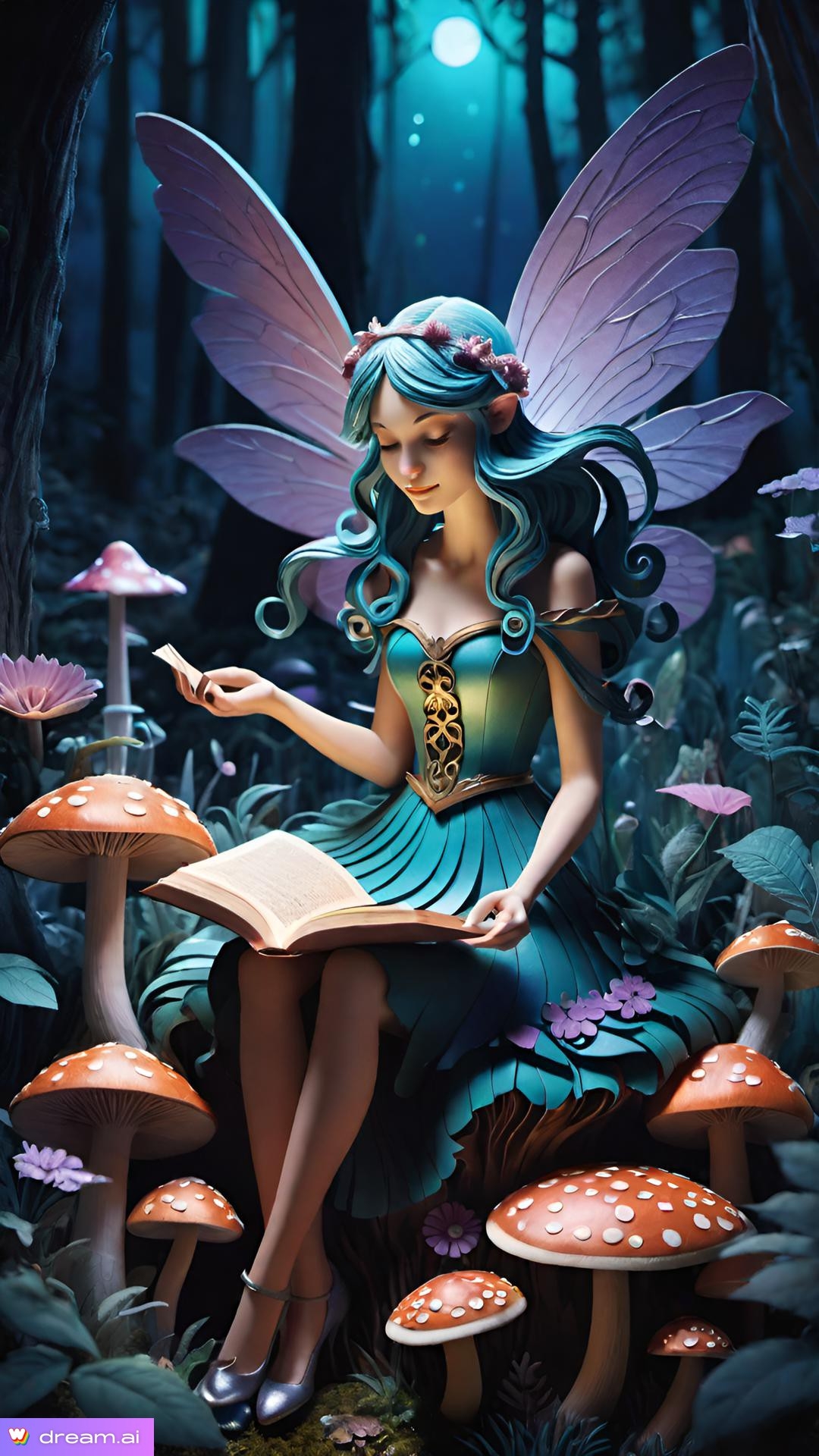 a cartoon of a fairy sitting on a mushroom