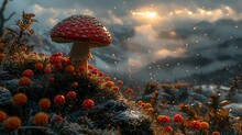 a mushroom growing on a rock