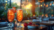 a two glasses of fruit on a table