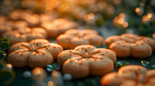 a group of cookies with orange sprinkles