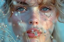 a woman with blue eyes and freckles