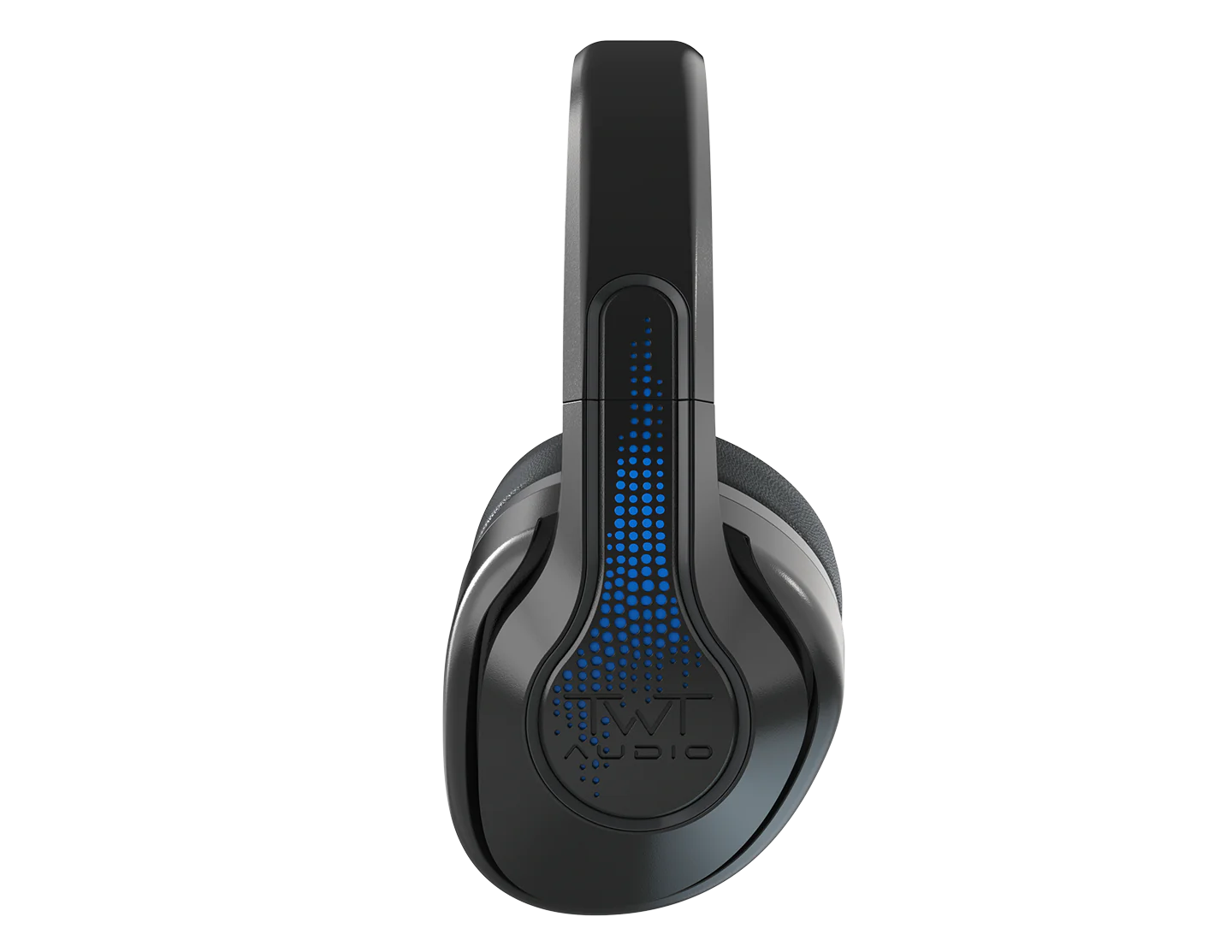 a black headphones with blue dots