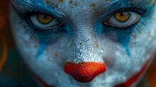 a close up of a clown face