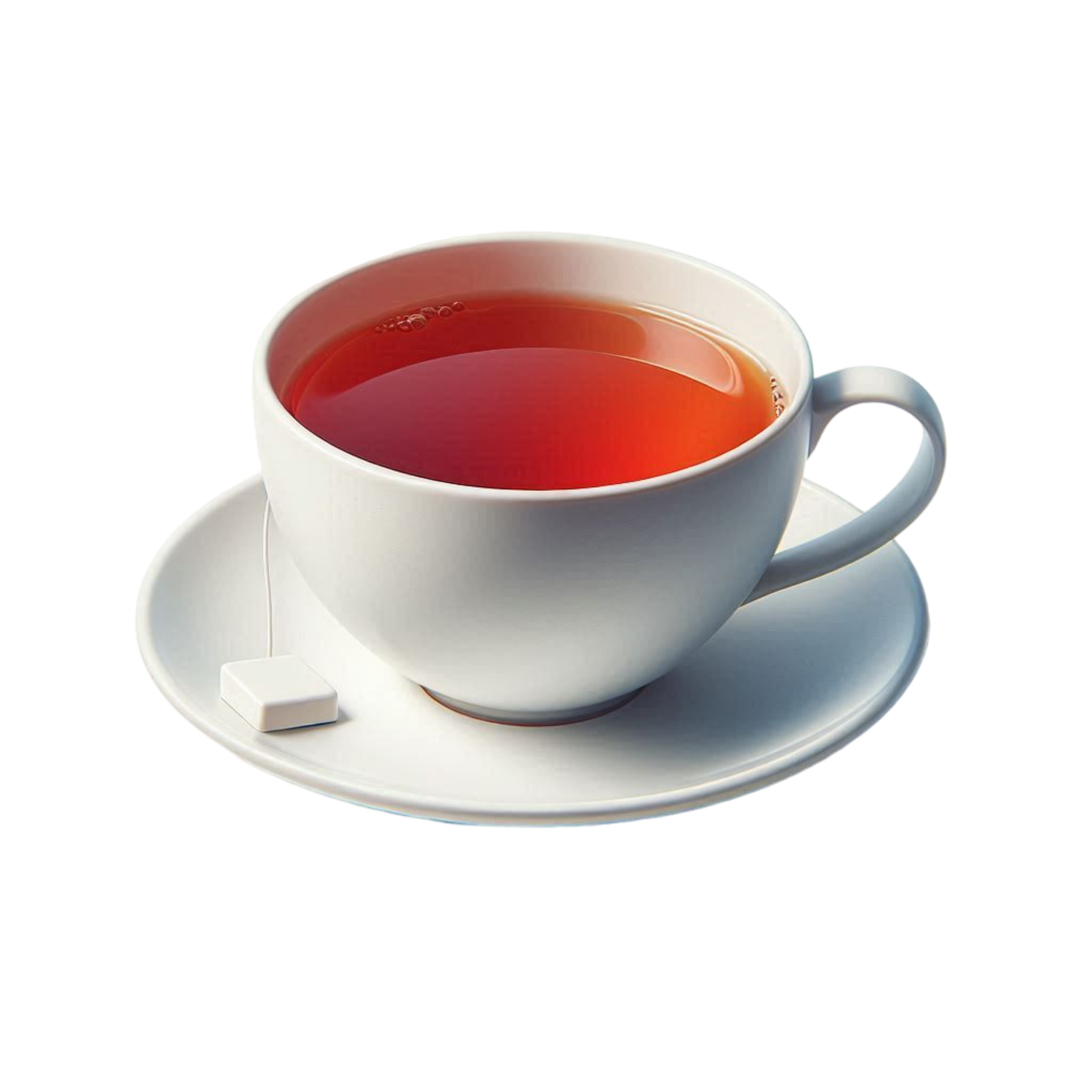 a cup of tea with a tea bag on a saucer