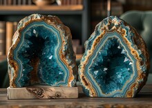 a pair of blue and brown geode