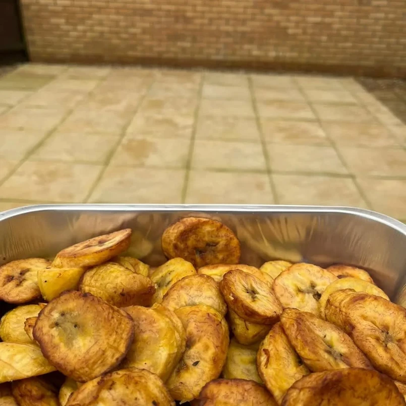 a tray of fried bananas