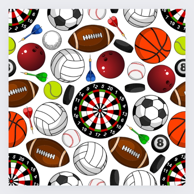 a pattern of different sports objects