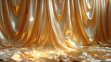 a gold fabric draped over a white surface