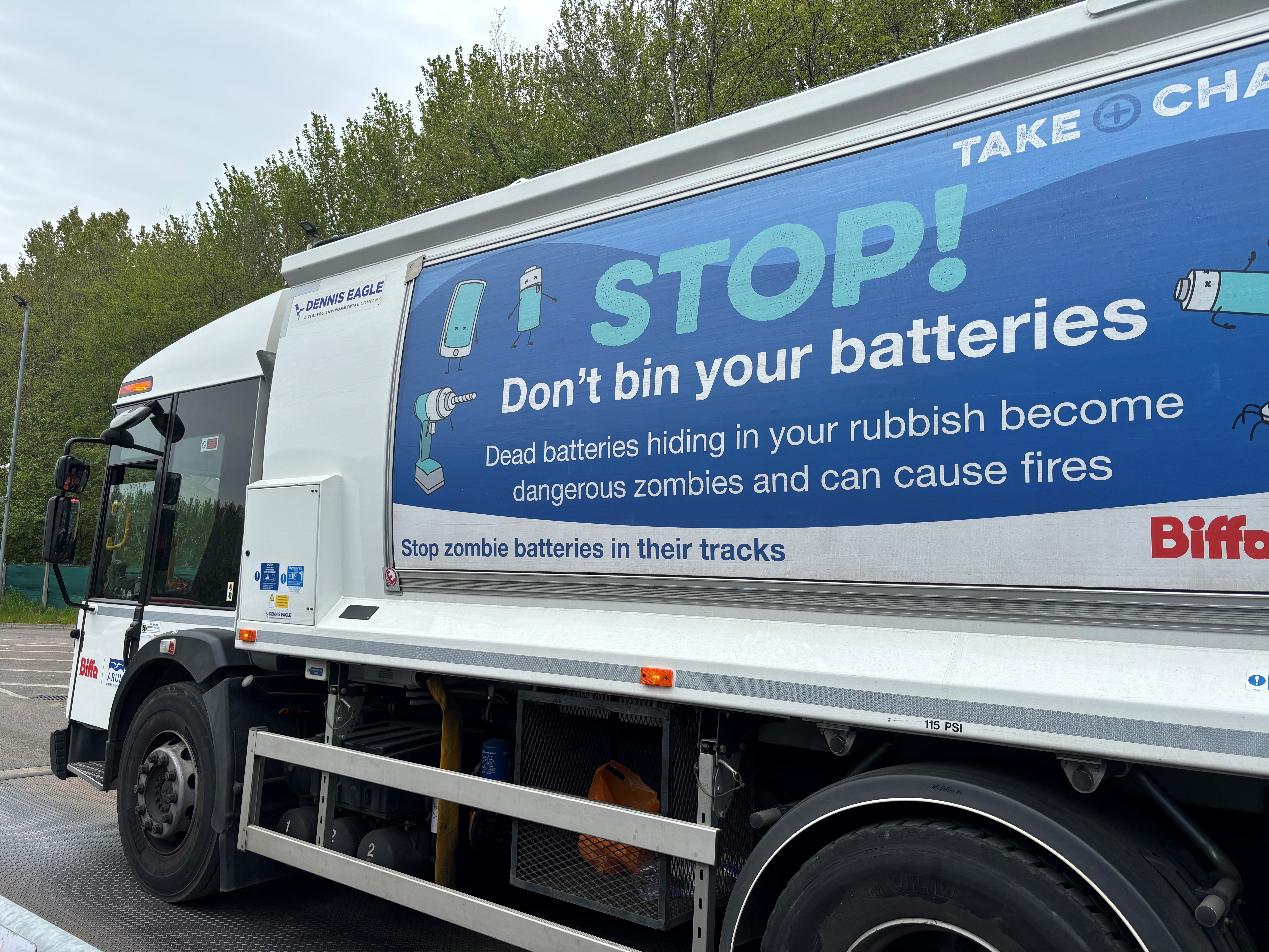 a truck with a sign on the side