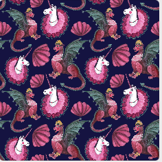 a pattern of a unicorn and a seahorse