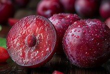 a group of plums on a table