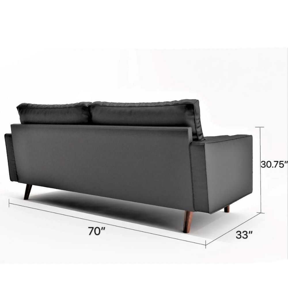 a black couch with a height of the size