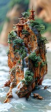 a small tree stump with trees on it