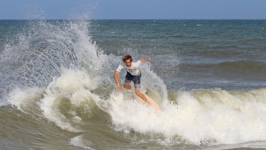 a man surfing on a wave