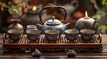 a tea set on a tray